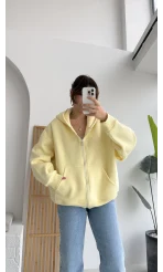 Mercy Oversize Kapüşonlu Hırka Ceket - Sarı