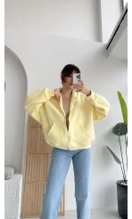 Mercy Oversize Kapüşonlu Hırka Ceket - Sarı