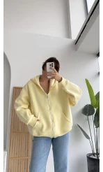 Mercy Oversize Kapüşonlu Hırka Ceket - Sarı
