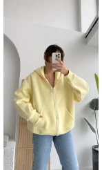 Mercy Oversize Kapüşonlu Hırka Ceket - Sarı