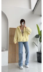 Mercy Oversize Kapüşonlu Hırka Ceket - Sarı