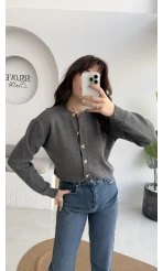 Merly Kalp Düğmeli Triko Hırka - Antrasit