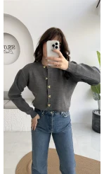 Merly Kalp Düğmeli Triko Hırka - Antrasit