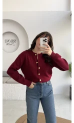 Merly Kalp Düğmeli Triko Hırka - Bordo