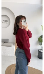 Merly Kalp Düğmeli Triko Hırka - Bordo