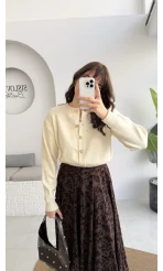 Merly Kalp Düğmeli Triko Hırka - Ekru