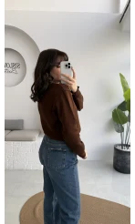 Merly Kalp Düğmeli Triko Hırka - Kahverengi