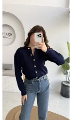 Merly Kalp Düğmeli Triko Hırka - Lacivert