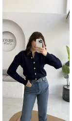 Merly Kalp Düğmeli Triko Hırka - Lacivert