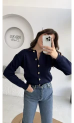 Merly Kalp Düğmeli Triko Hırka - Lacivert