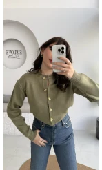 Merly Kalp Düğmeli Triko Hırka - Mint