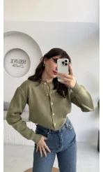 Merly Kalp Düğmeli Triko Hırka - Mint