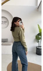 Merly Kalp Düğmeli Triko Hırka - Mint