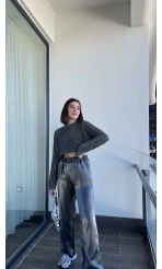 Metalik Gri Palazzo Pantolon