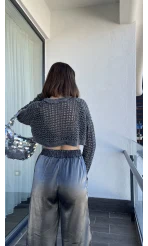 Metalik Gri Palazzo Pantolon