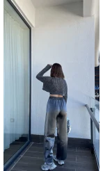 Metalik Gri Palazzo Pantolon