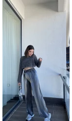 Metalik Gri Palazzo Pantolon