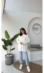 Mia Bisiklet Yaka Kazak Kırçıllı - Beyaz