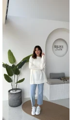 Mia Bisiklet Yaka Kazak Kırçıllı - Beyaz