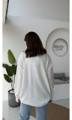 Mia Bisiklet Yaka Kazak Kırçıllı - Beyaz