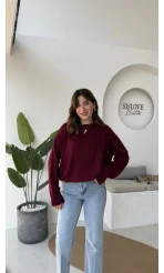 Mia Bisiklet Yaka Kazak - Bordo