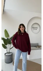 Mia Bisiklet Yaka Kazak - Bordo