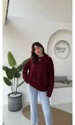 Mia Bisiklet Yaka Kazak - Bordo