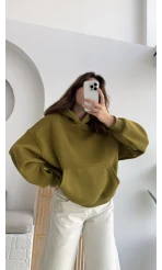 Michelle Kapüşonlu Sweatshirt - Yağ Yeşili