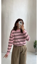 Miela Çizgili Kazak - Pembe - Kod: 2265