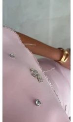 Milano Taş Detay Pelerin Elbise - Pembe - Kod: 204335