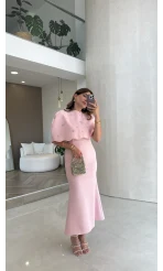 Milano Taş Detay Pelerin Elbise - Pembe - Kod: 204335