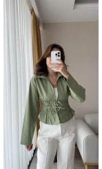 Miller Önden Bağlamalı Poplin Gömlek Haki