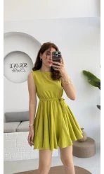 Mimoza Kuşaklı Elbise - Açık Yeşil - 205163