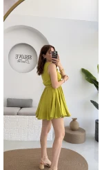 Mimoza Kuşaklı Elbise - Açık Yeşil - 205163