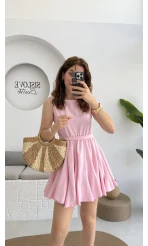 Mimoza Kuşaklı Elbise - Pembe - 205163