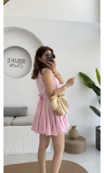 Mimoza Kuşaklı Elbise - Pembe - 205163