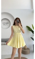 Mimoza Kuşaklı Elbise - Sarı - 205163