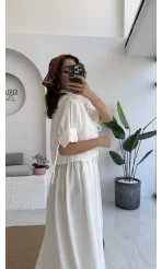 Mina İp Detay Gömlek - Kırık Beyaz - 2111