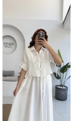 Mina İp Detay Gömlek - Kırık Beyaz - 2111