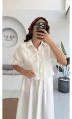 Mina İp Detay Gömlek - Kırık Beyaz - 2111