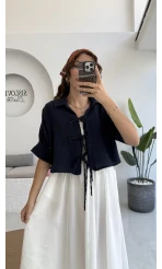 Mina İp Detay Gömlek - Lacivert - 2111