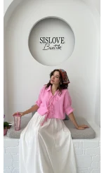 Mina İp Detay Gömlek - Şeker Pembesi - 2111