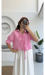 Mina İp Detay Gömlek - Şeker Pembesi - 2111