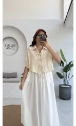 Mina İp Detay Gömlek - Taş - 2111