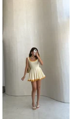 Mini Şortlu Elbise - Ekru - Kod: 1092