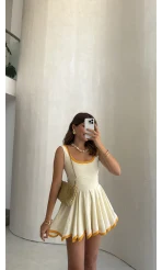 Mini Şortlu Elbise - Ekru - Kod: 1092