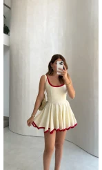 Mini Şortlu Elbise - Kırmızı - Kod: 1092