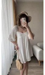 Mira Gofre Kumaş Beyaz Elbise