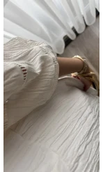 Mira Gofre Kumaş Beyaz Elbise