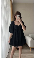 Mira Gofre Kumaş Siyah Elbise